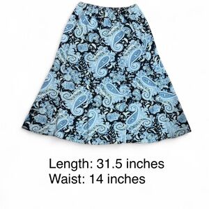 Rena Rowan Black and Blue Paisley A-Line Skirt